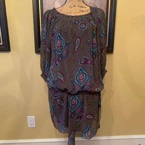 Kensie Paisley Lined Dress. Cinched at the waist